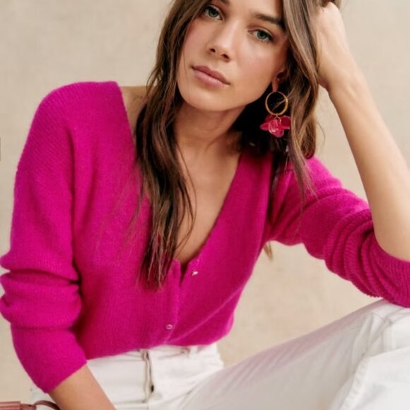 Sezane Barry Cardigan, Fuchsia | Magenta | Pink, XS - Picture 1 of 6